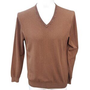 Massimo Dutti SZ M V-Neck Chestnut Brown Men's Cotton, Silk & Cashmere Sweater